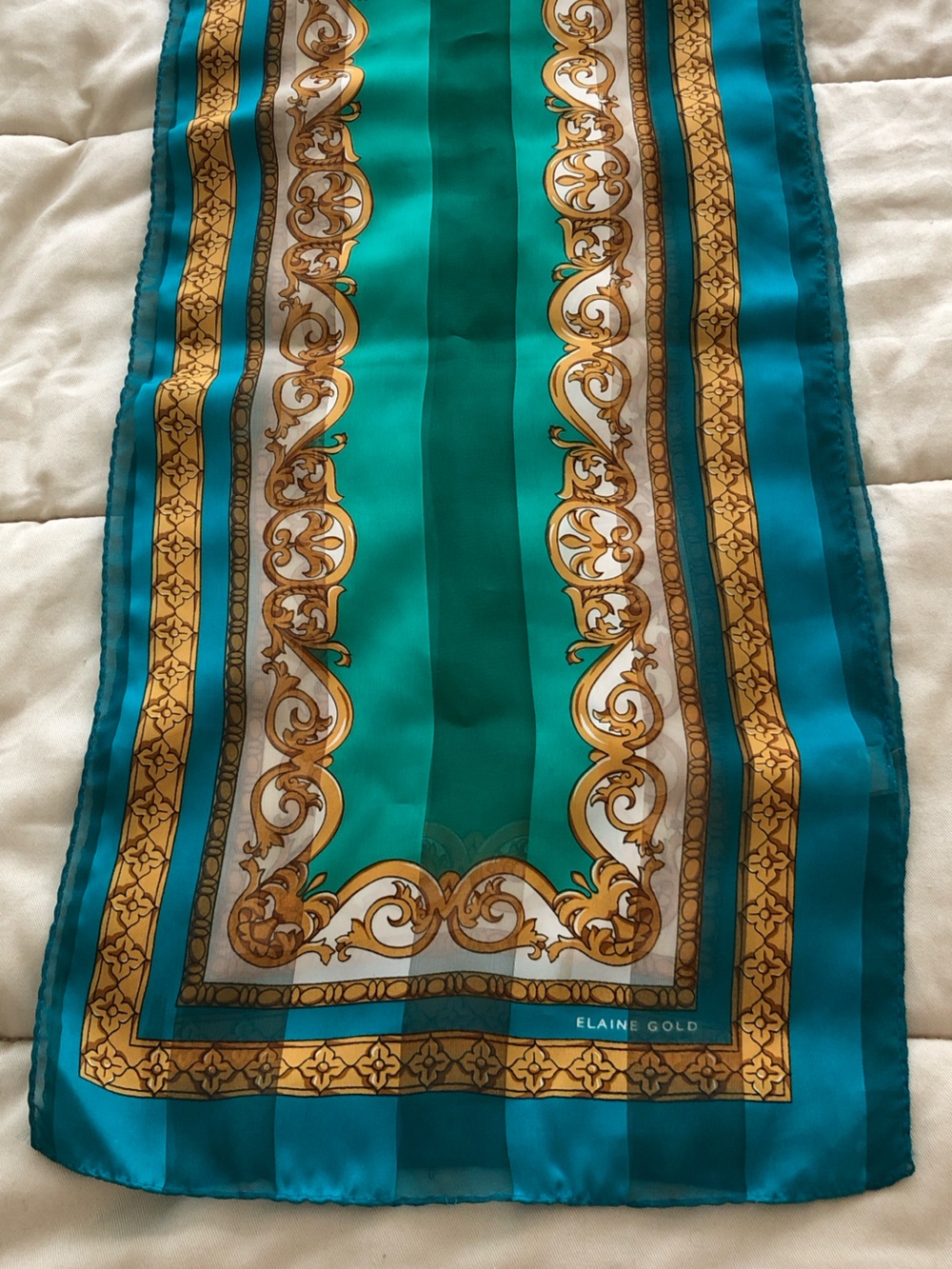 Vintage Elaine Gold Scarf 11.5” x 52”